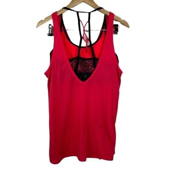 C9 BY CHAMPION WOMEN'S BRIGHT PINK/BLACK TANK TOP WITH BUILT IN SPORTS BRA LARGE - Picture 3 of 9